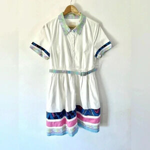 Modcloth Retro White Short Sleeve Belted Collared Button Up Dress Size XL NWOT